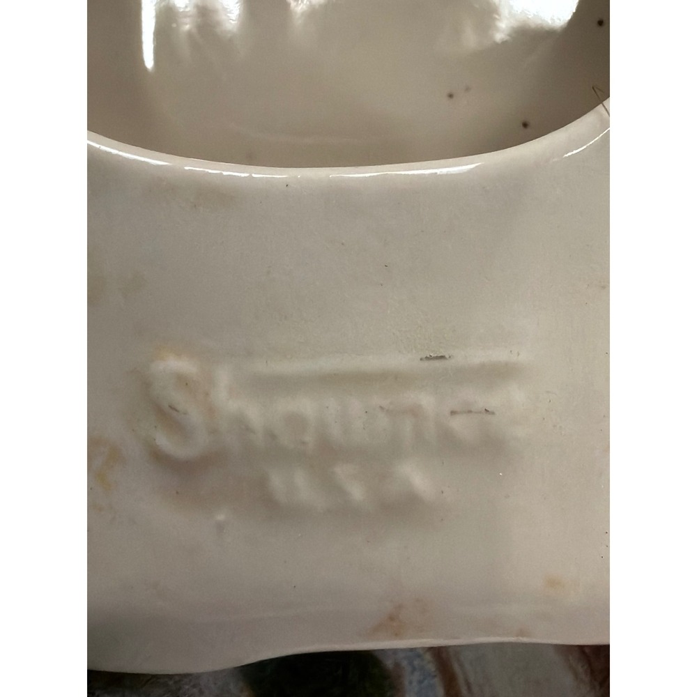 Vintage Shawnee USA Pottery Canopy Bed Planter Ceramic Green Peach Mid Century - Picture 6 of 6